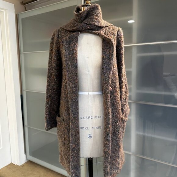 I.B.Diffusion Taupe/Grey/ Peach Mohair Cardigan Sweater Size M with Neck Scarf - Picture 7 of 10